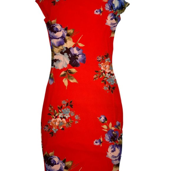 Red Floral Print Mesh Dress (S) - Picture 2 of 8